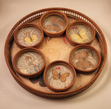 Vintage 7 Pc Set Bamboo & Pressed Butterfly Serving Tray & Coasters - thumbnail 1 of 3