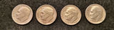 Lot of 4 Silver Roosevelt U.S. Dimes • 90% Silver • - thumbnail 1 of 2