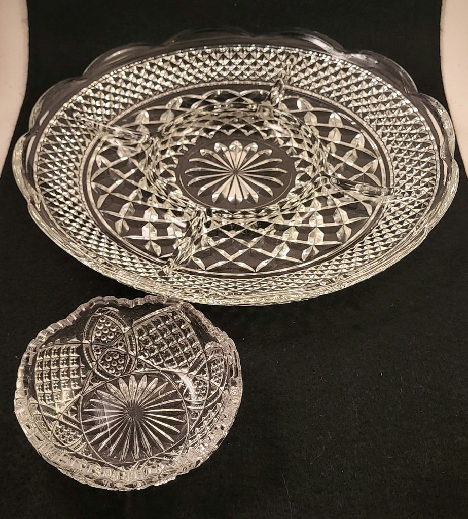 Vintage Tall Cut Crystal Vase & Serving Dishes - image 7 of 13