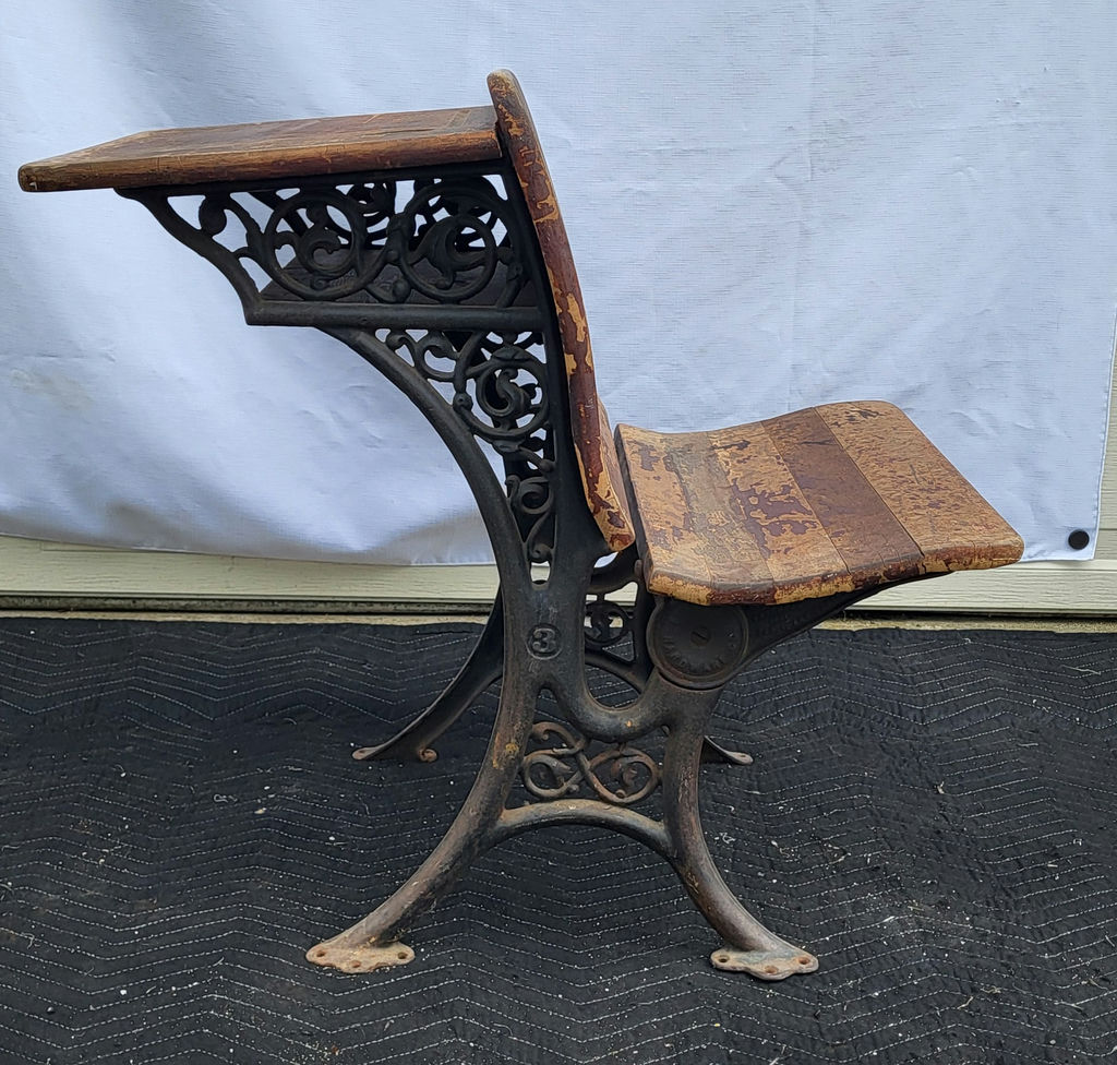 Antique Cast Iron & Wood Folding Students Desk - image 2 of 8