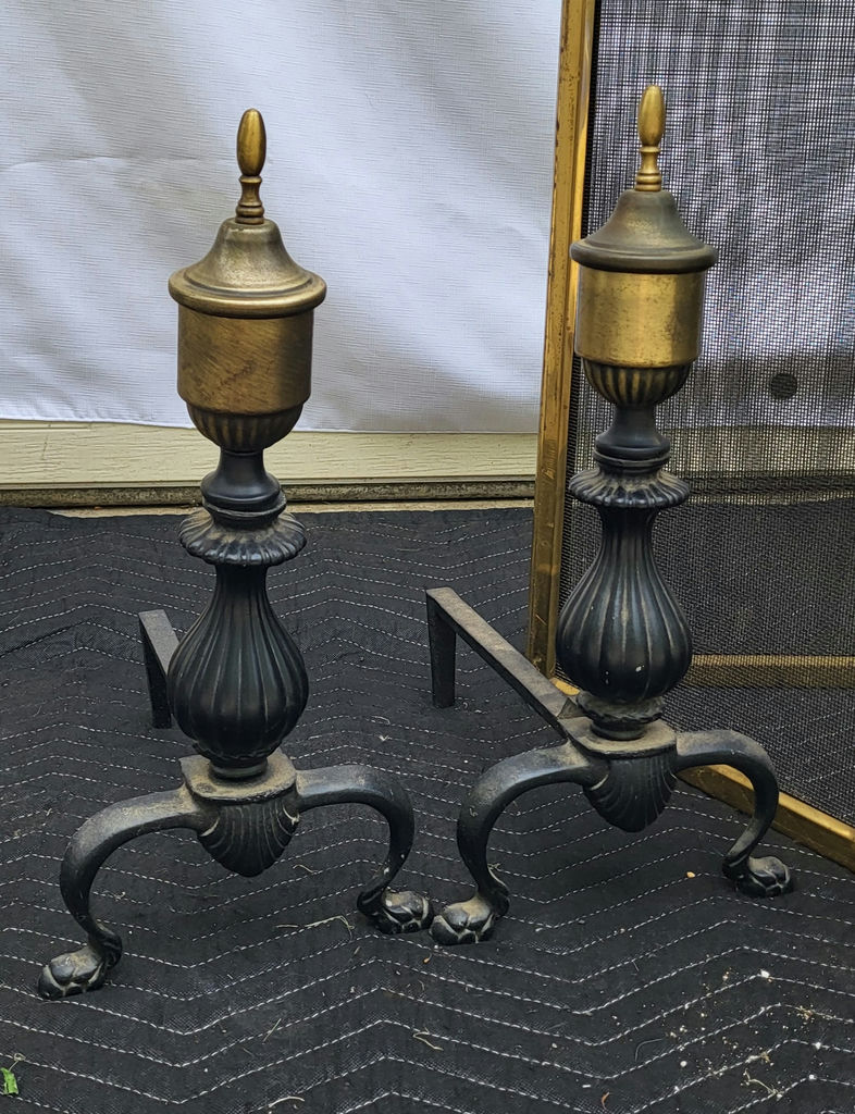 Vintage Brass Fire Screen & 2 Andirons - image 4 of 6