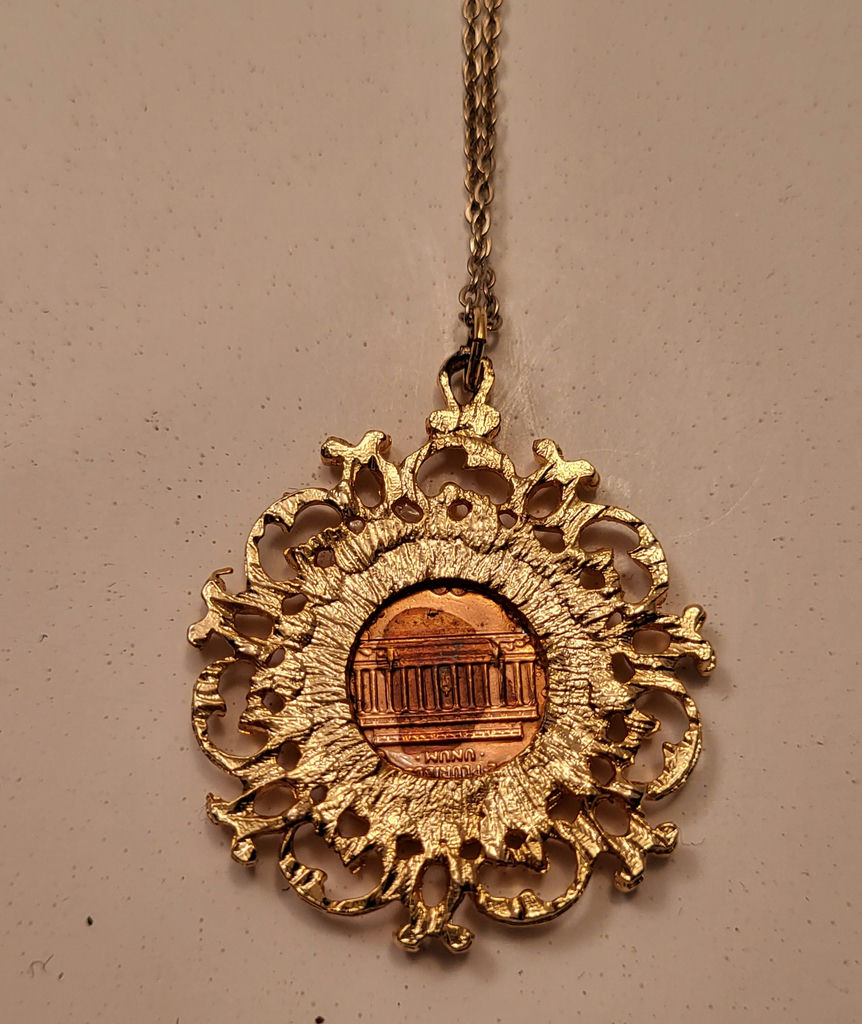 Bicentennial USA Coin & Stamps Paperweight + Penny Pendant Necklace - image 5 of 5