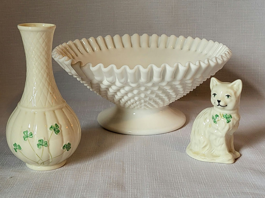 Vintage Beleek & Hobnail Milk Glass Lot of 3 - image 1 of 7