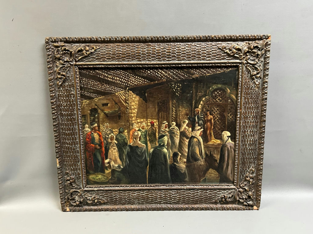 Oil on Board Market Scene  - image 1 of 4