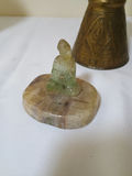 Brass incense censer, brass oil can, glass star sculpture, and jade Buddha figurine - thumbnail 5 of 6
