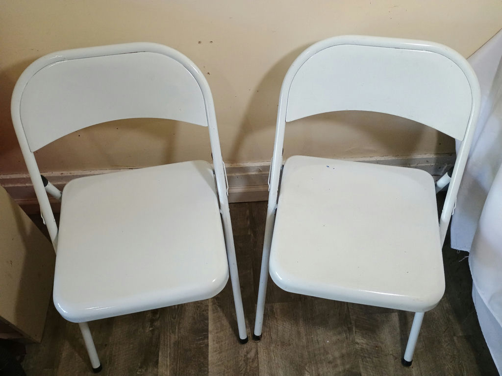 Two white metal folding chairs - image 2 of 3