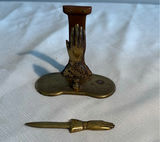 Vintage marble pestle and mortar, brass hands candle holder, match dispenser, and cracker packaging - thumbnail 6 of 9
