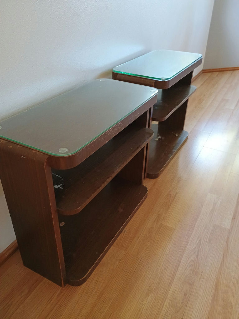 Pair of wooden end tables with glass tops - image 3 of 4