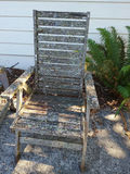 Three weathered wooden patio chairs with striped cushion - thumbnail 4 of 4