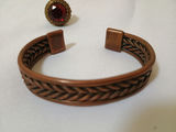 Copper braided bracelet, red cabochon ring, bronze bird pin, and grape cluster ring - thumbnail 3 of 6