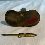 Vintage marble pestle and mortar, brass hands candle holder, match dispenser, and cracker packaging - thumbnail 7 of 9