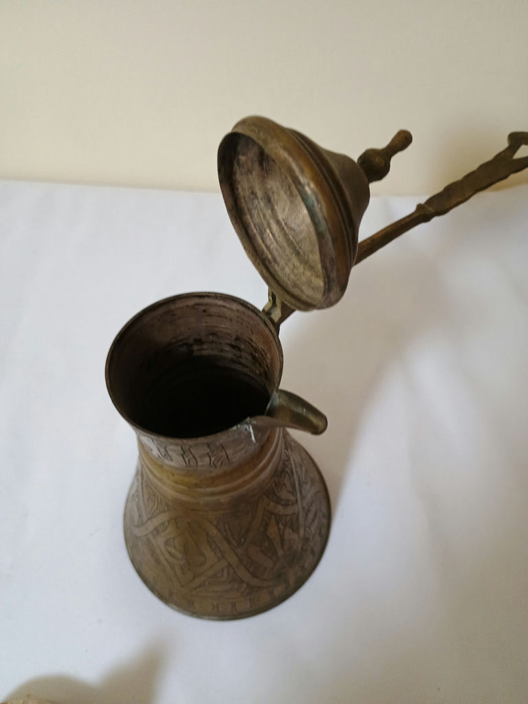 Brass incense censer, brass oil can, glass star sculpture, and jade Buddha figurine - image 3 of 6