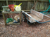 Potting bench, wood wagon, gardening - thumbnail 1 of 4