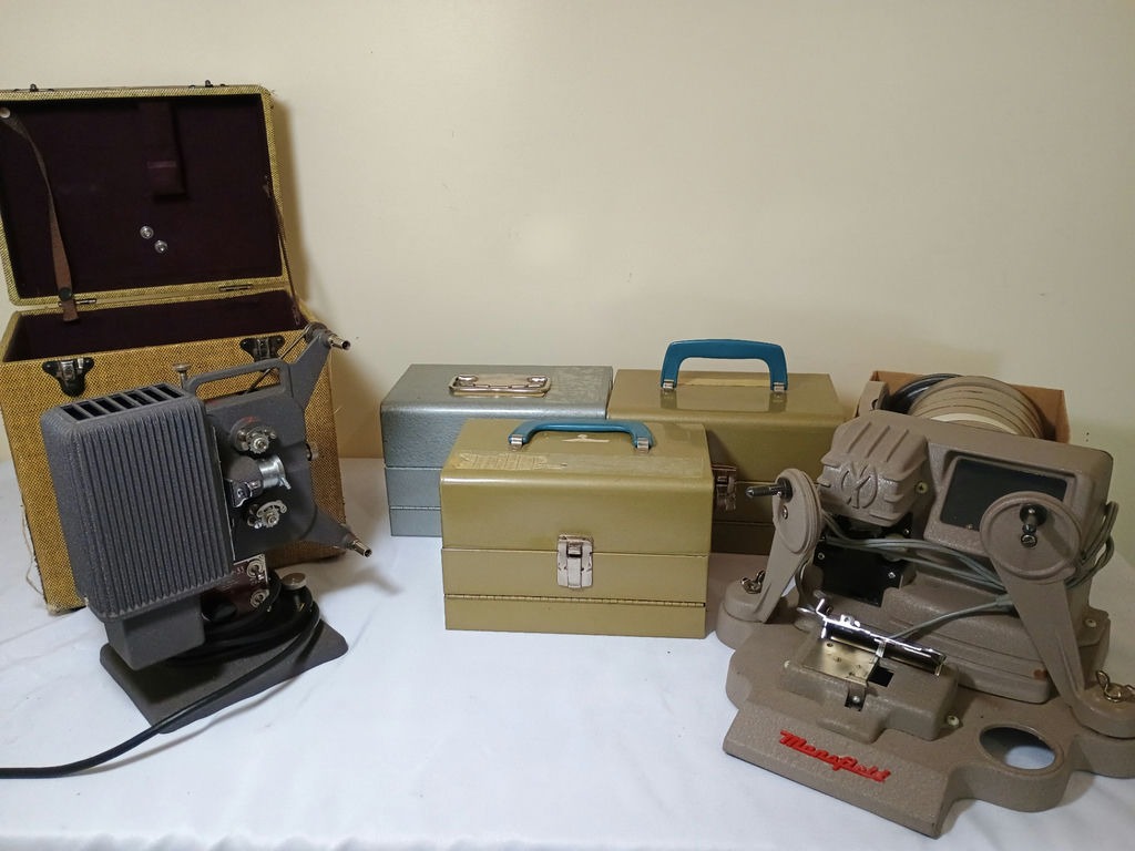 8mm projector, splicer and reels - image 1 of 5