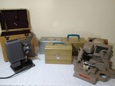 8mm projector, splicer and reels - Image 1 of 5