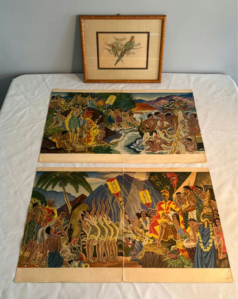 Framed parrot print and vintage Hawaiian menus - image 1 of 10