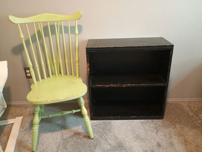 Vintage Distressed wooden shelf and chair - Image 1 of 8
