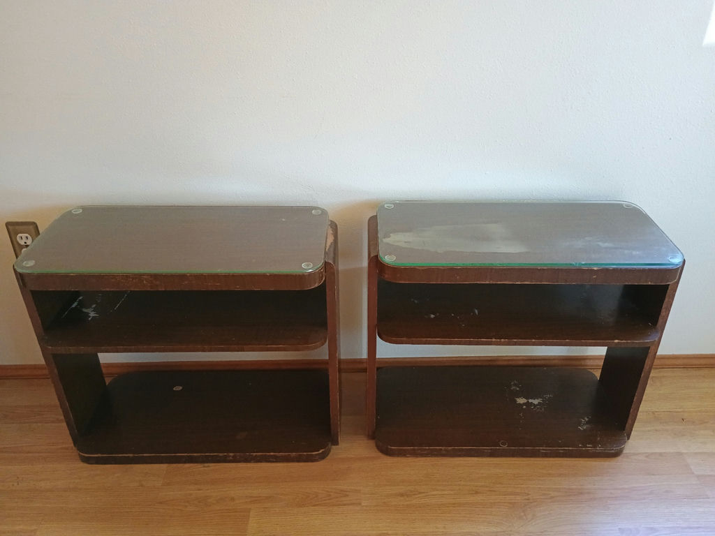 Pair of wooden end tables with glass tops - image 1 of 4