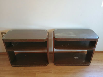 Pair of wooden end tables with glass tops - Image 1 of 4
