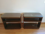 Pair of wooden end tables with glass tops - thumbnail 1 of 4