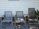 Three weathered wooden patio chairs with striped cushion - thumbnail 2 of 4
