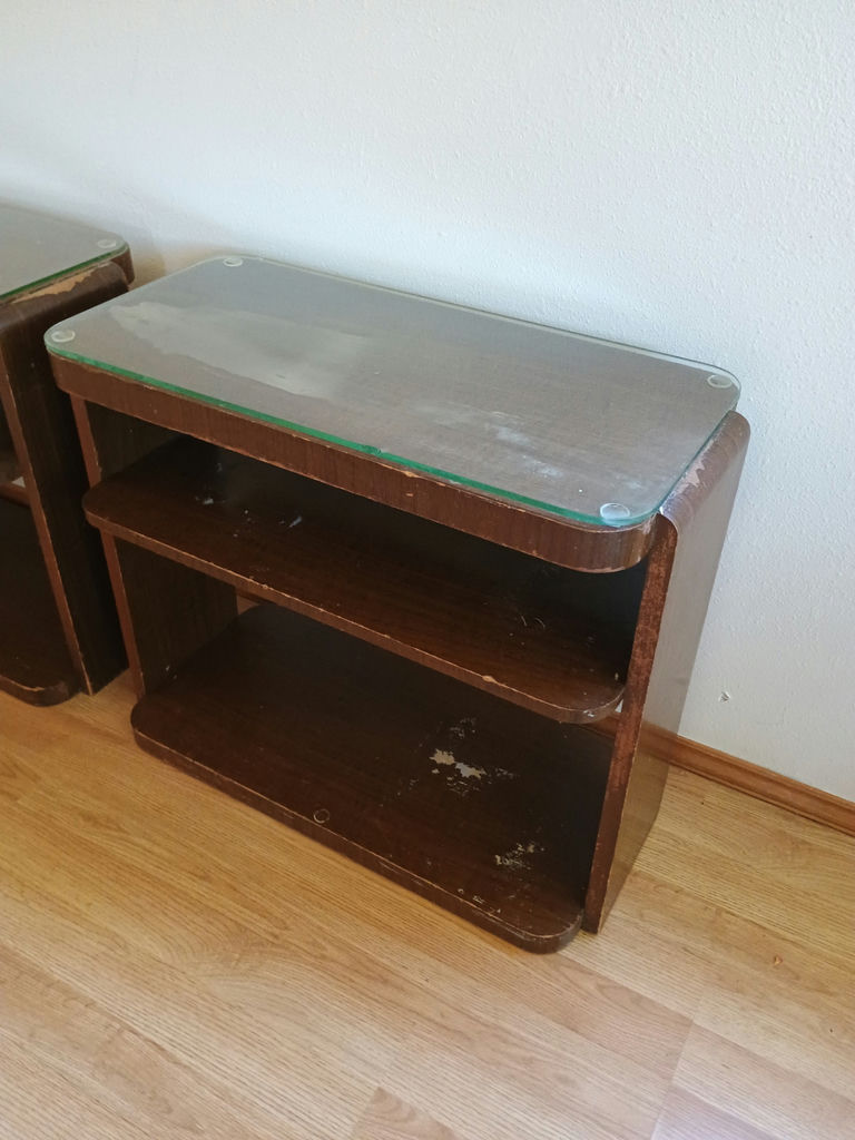 Pair of wooden end tables with glass tops - image 2 of 4