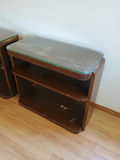 Pair of wooden end tables with glass tops - thumbnail 2 of 4