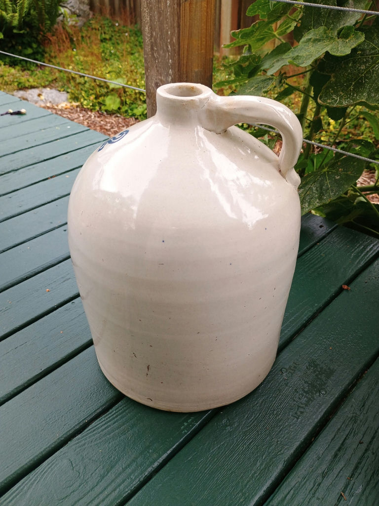 White ceramic jug and blue ceramic crock - image 3 of 6