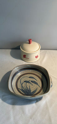 Ceramic lidded canister and blue-glazed ceramic bowl - Image 1 of 5