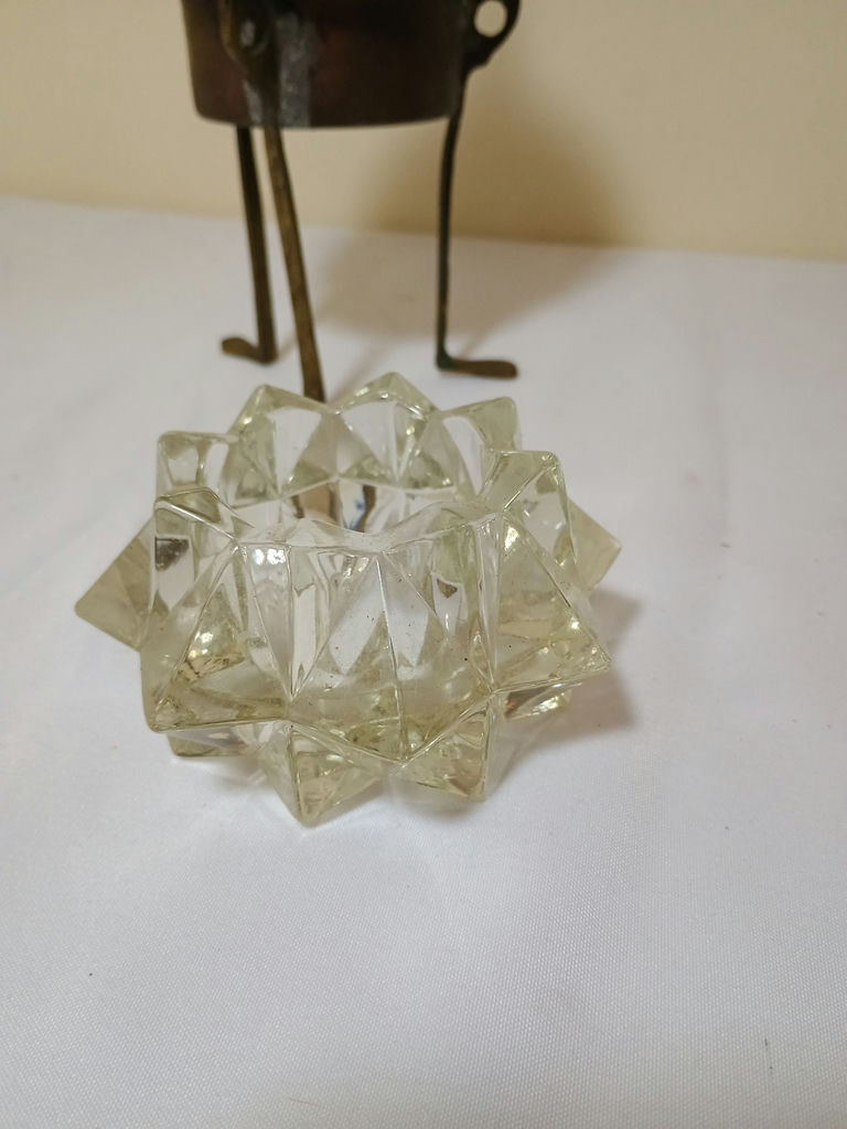 Brass incense censer, brass oil can, glass star sculpture, and jade Buddha figurine - image 6 of 6
