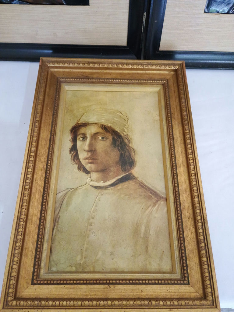 Three framed artworks: two MCM Coppercraft tile portraits and a vintage portrait print - image 6 of 10