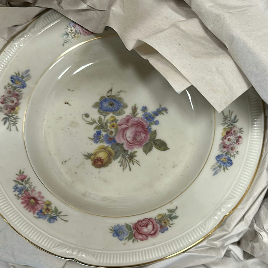 Glass Stemware, Floral Porcelain Plates, and Black Electric Appliance - image 8 of 12