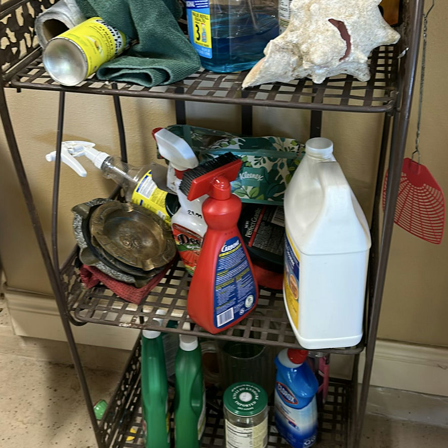 Metal Storage Shelf with Cleaning Supplies and Household Items - image 2 of 5
