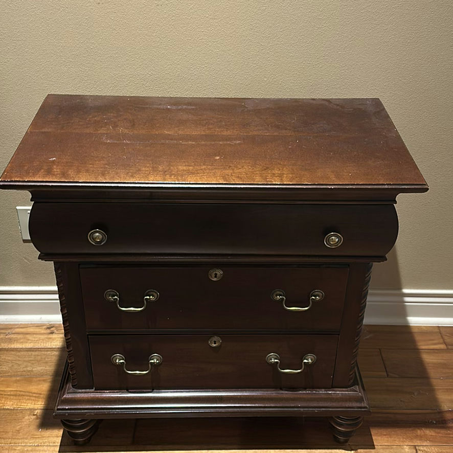 Dark Wood Nightstand with Three Drawers - image 1 of 8
