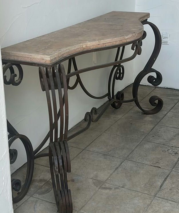Pair of Lion Statues and Metal Console Table - image 3 of 5