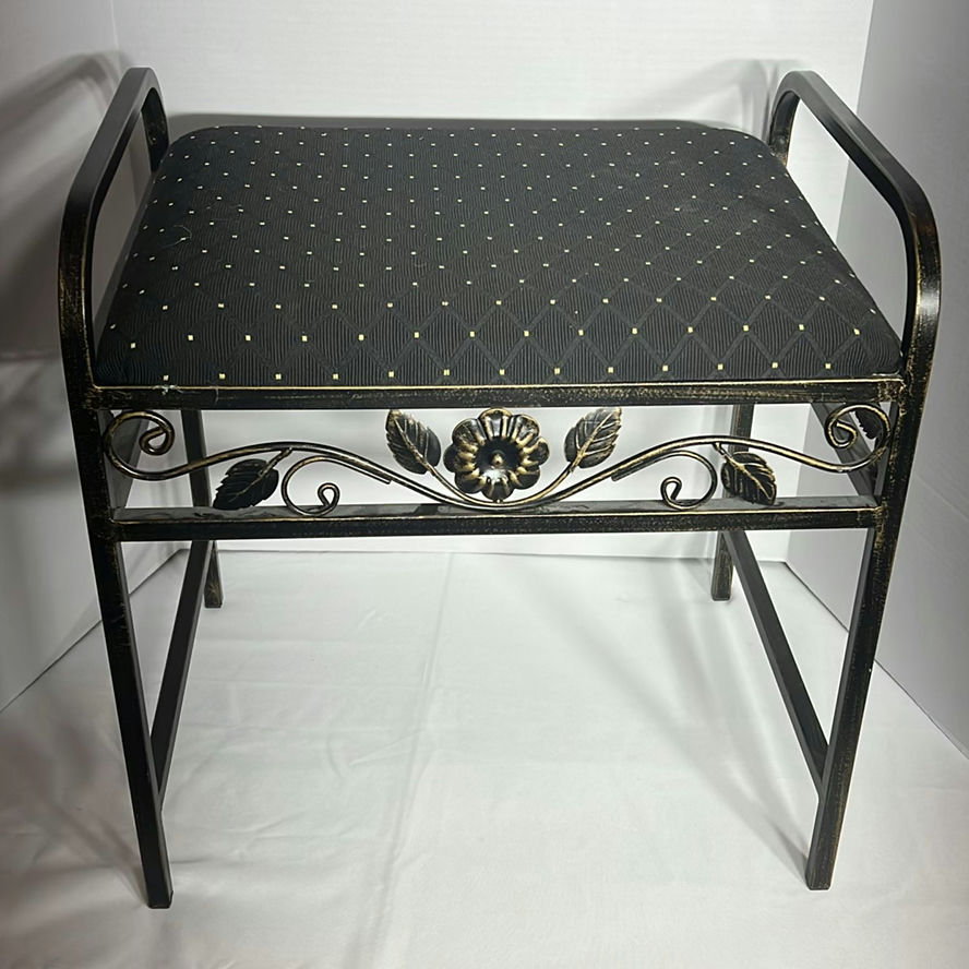 Metal Upholstered Bench with Floral Scrollwork - image 1 of 5