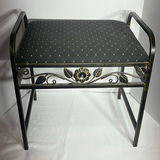 Metal Upholstered Bench with Floral Scrollwork - thumbnail 1 of 5