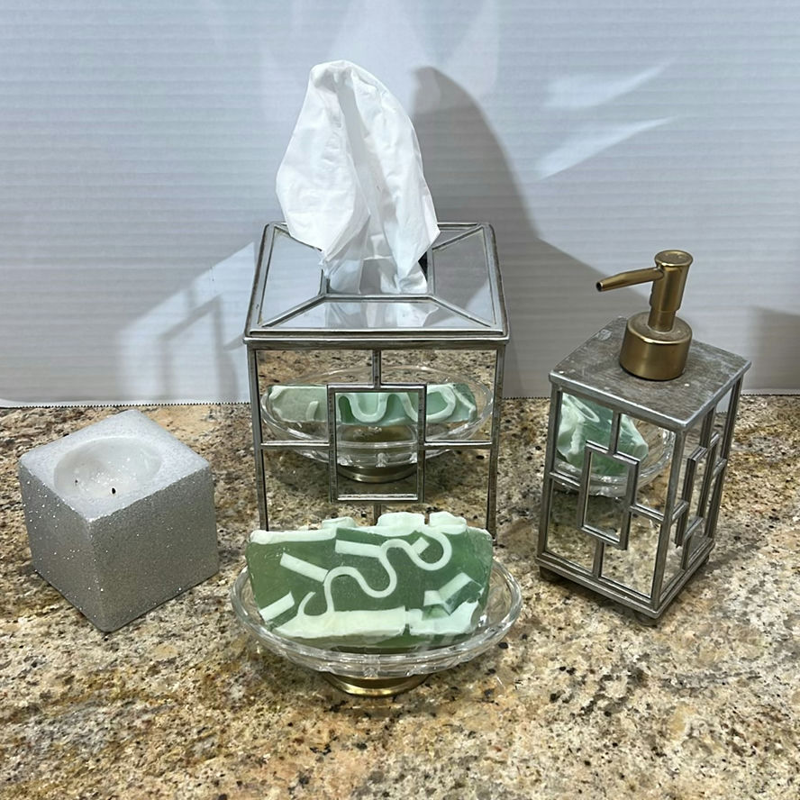 Bathroom Accessory Set with Tissue Box Cover, Soap Dispenser, Soap Dish, Candle, and Soap Bar - image 1 of 6