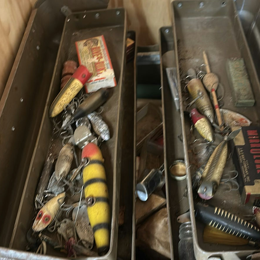 Metal Tackle Boxes, Fishing Lures, Yard Tools, and Cleaning Supplies - image 3 of 6