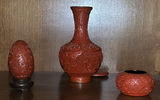 Decorative Chest, Red Carved Decor, Figurines, Clock, and Assorted Home Decor Items - thumbnail 3 of 11
