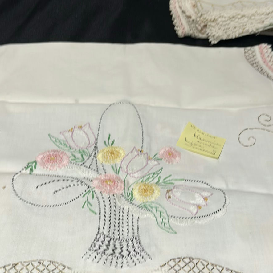 Collection of Vintage Embroidered Linens and Lace Textiles - image 19 of 22