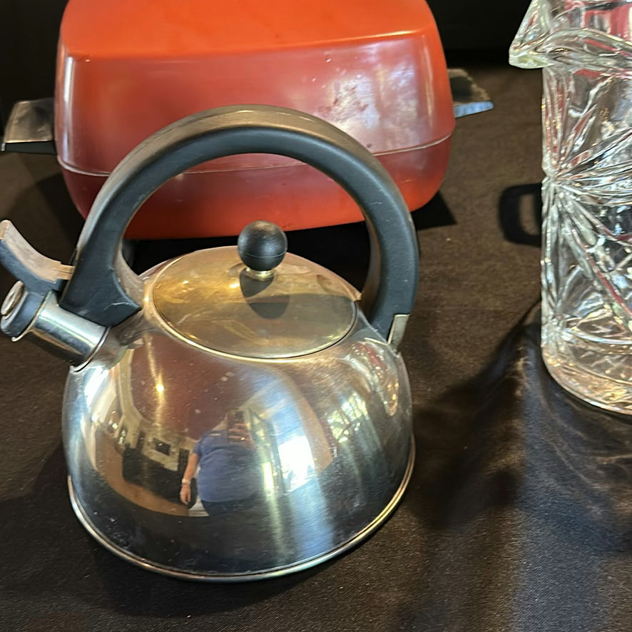 Red Cast Iron Cookware, Stainless Steel Kettle, and Glass Pitcher - image 2 of 6