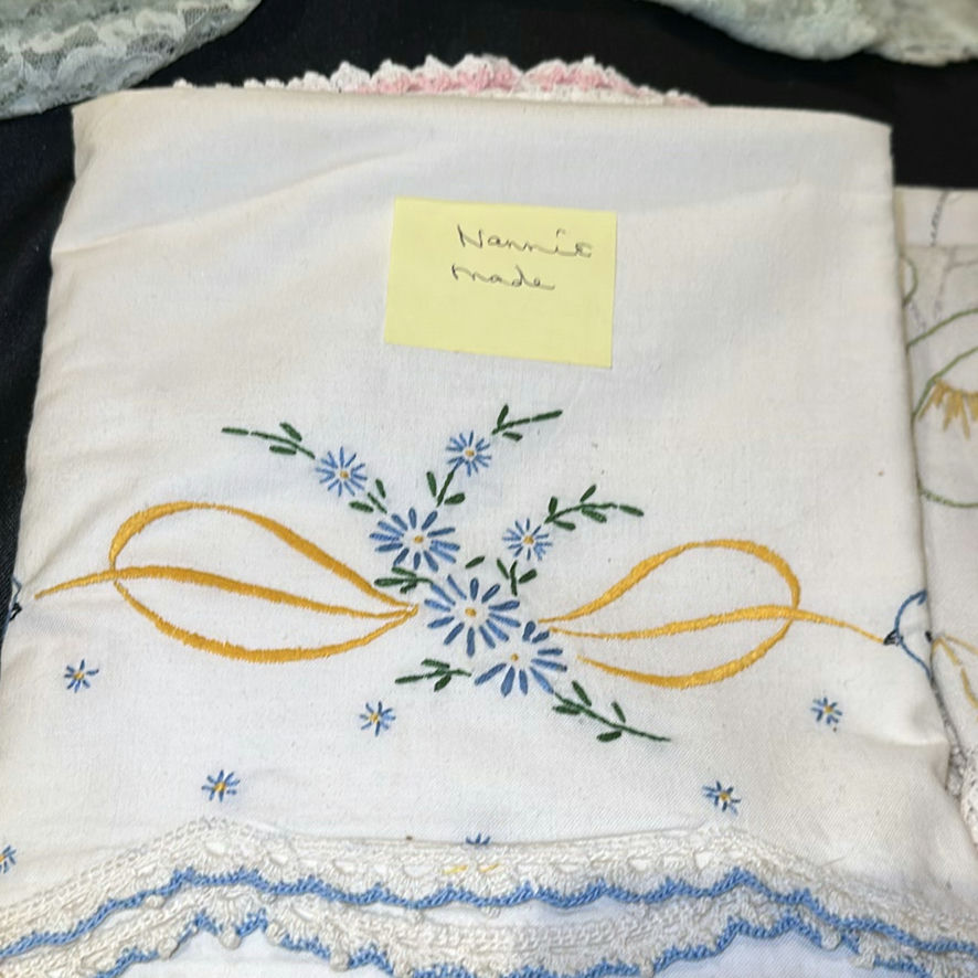 Collection of Vintage Embroidered Linens and Lace Textiles - image 14 of 22