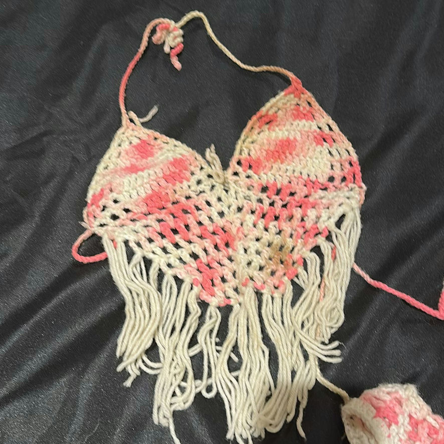 Handmade Crochet Bikini Set and Fringe Top - image 5 of 5