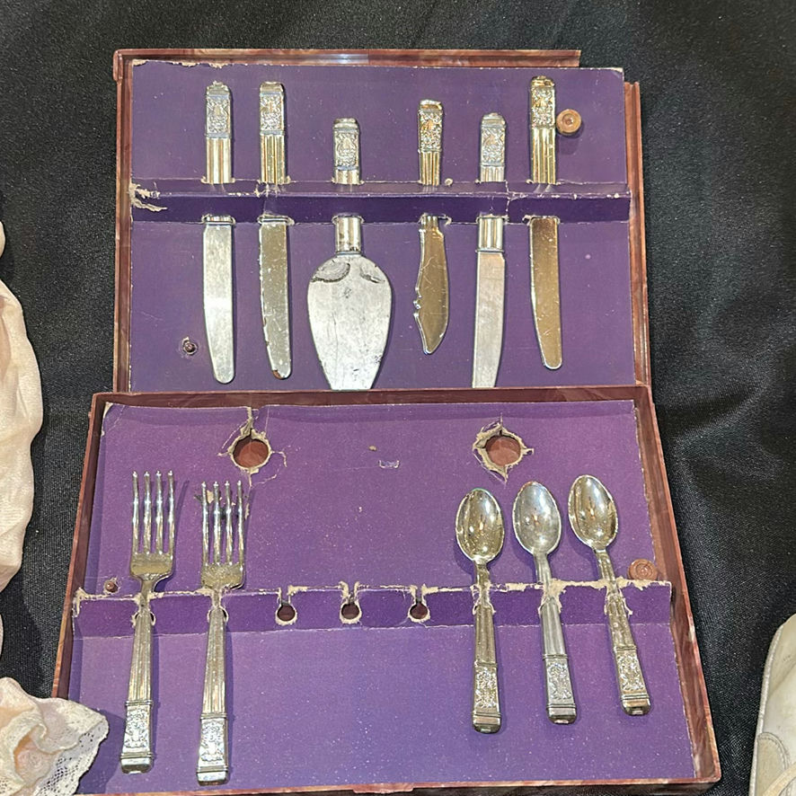 Vintage Baby Clothing, Shoes, and Child Silverware Set - image 5 of 9