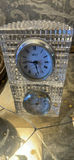 Mirrored Nightstand with Table Lamp, Clocks, and Decorative Globe - thumbnail 3 of 8