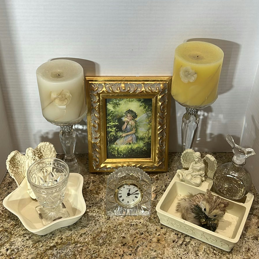 Decorative Candles, Angel Figurines, Framed Fairy Art, and Crystal Clock Set - image 1 of 7