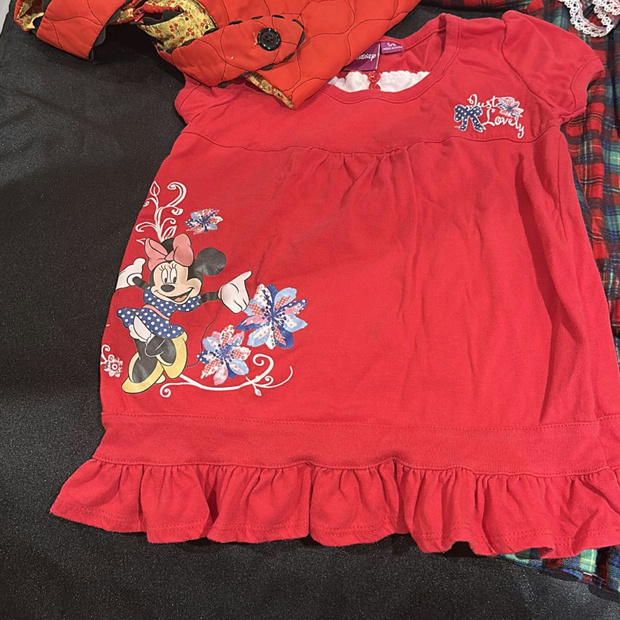 Girls Holiday Clothing Lot with Plaid Dress, Red Coat, and Minnie Mouse Top - image 4 of 7
