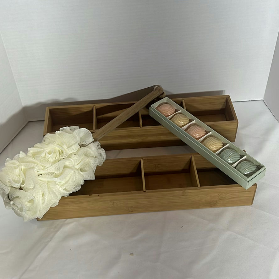 Bamboo Bathroom Organizers, Bath Loofah, and Shell-Shaped Soap Set - image 1 of 6