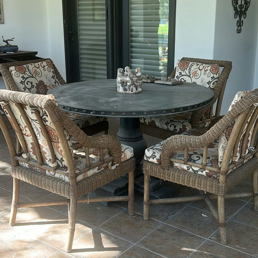 Round Dining Table with Four Wicker Chairs and Decorative Sculptures - image 5 of 7